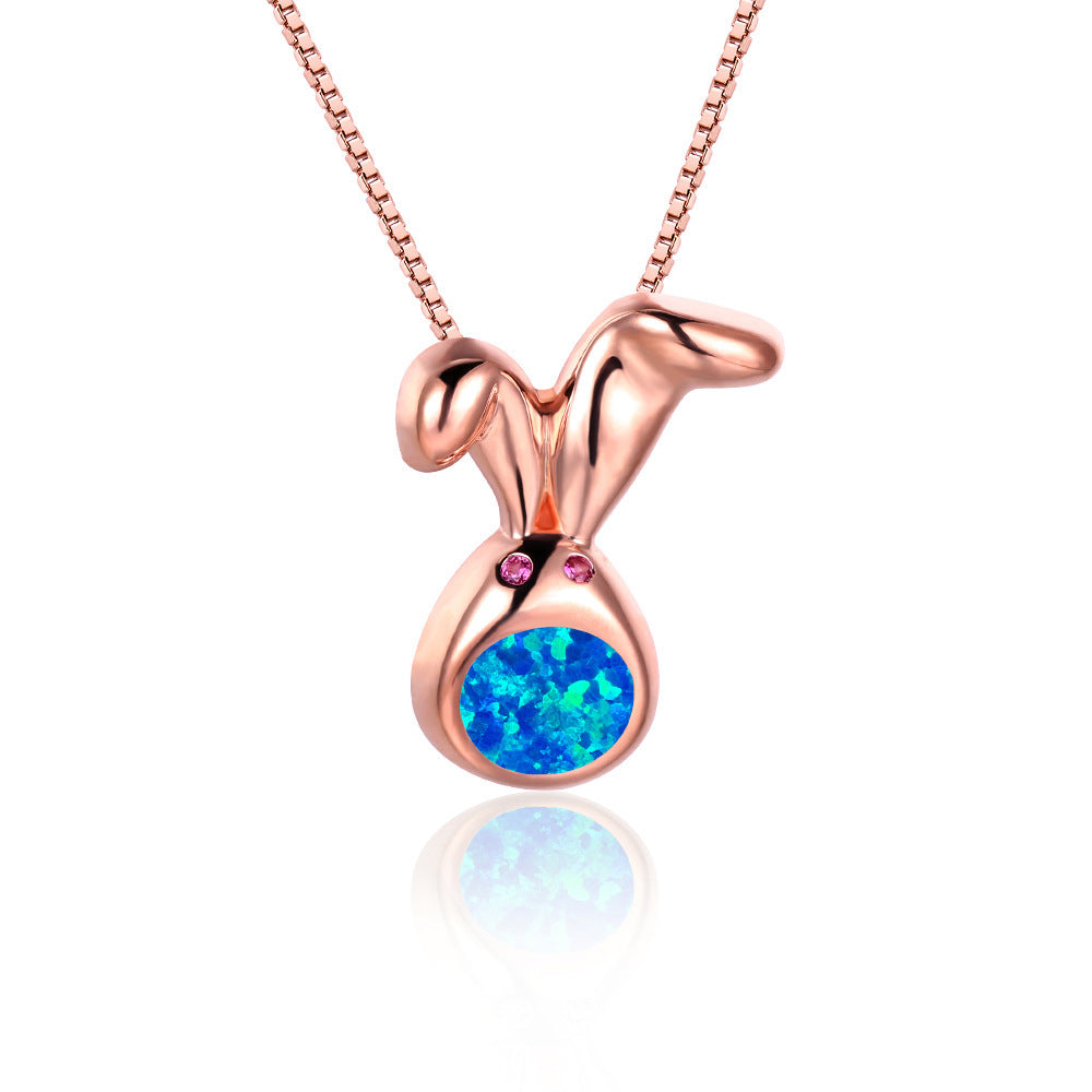 Rose gold white gold blue white Australian baby round-faced cute rabbit necklace