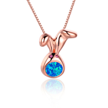 Rose gold white gold blue white Australian baby round-faced cute rabbit necklace