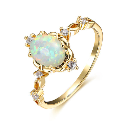 Women's Gold Plated Oval Opal With Zirconia ring