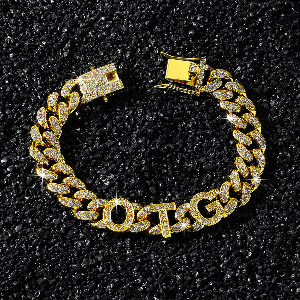 Hip-Hop 13mm Letter Otg Splicing Cuban Chain Bracelet