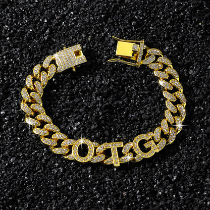 Hip-Hop 13mm Letter Otg Splicing Cuban Chain Bracelet