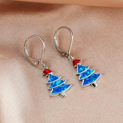 Women's Christmas Tree Color Opal Dangle Earrings, Gold / White Gold Plating