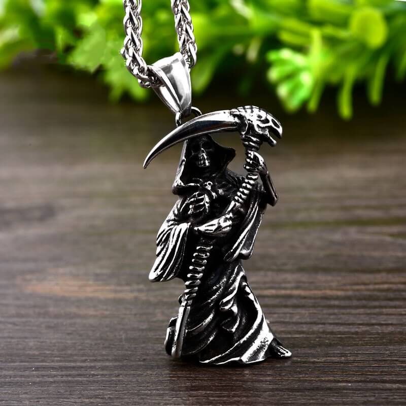 Men's Punk Skull Sickle Pendant Necklace