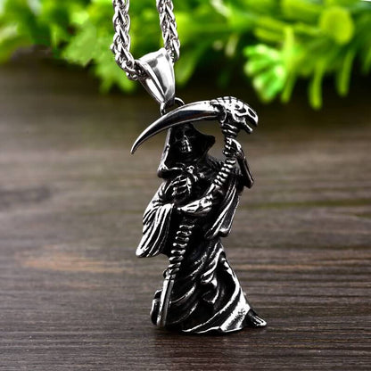 Men's Punk Skull Sickle Pendant Necklace