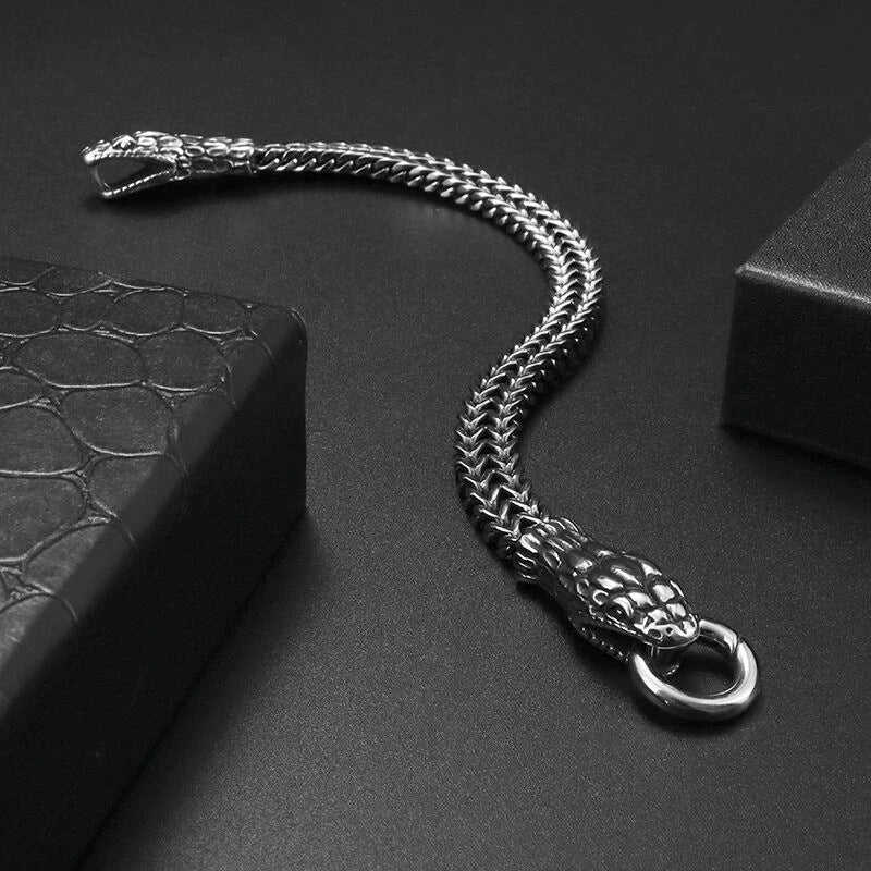 Men's Retro Double Snake Head Braided Chain Bracelet