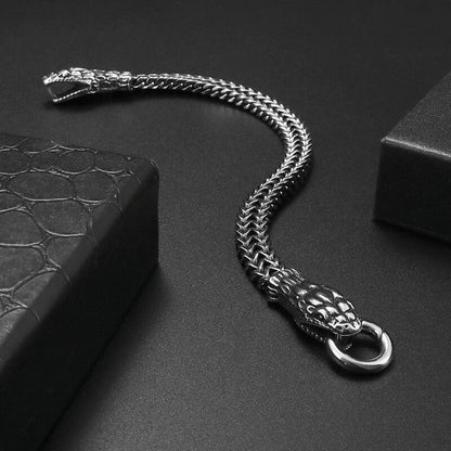 Men's Retro Double Snake Head Braided Chain Bracelet