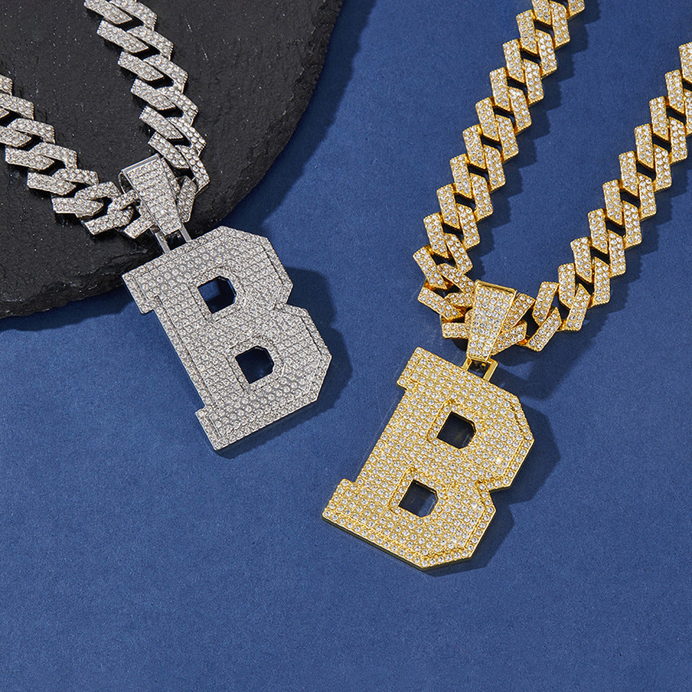 Hip-Hop Zircon-Encrusted Oversized English Letter Pendant Necklace