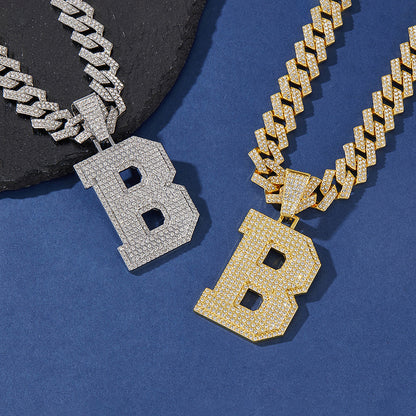 Hip-Hop Zircon-Encrusted Oversized English Letter Pendant Necklace