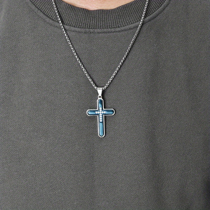 Men's Hexagonal Faceted Gem-Set Two-Tone Cross Pendant Necklace