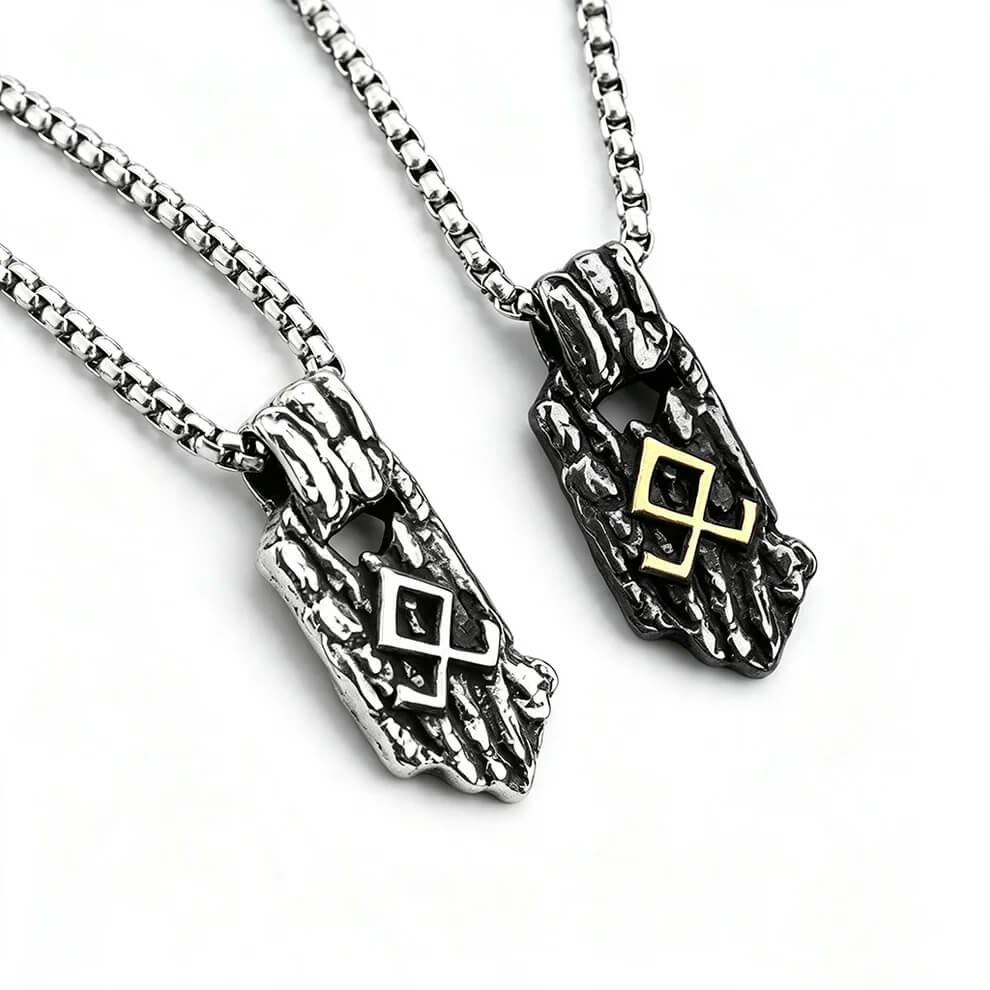 Vintage Nordic Stainless Steel Men's Unique Viking Rune Pendant Necklace