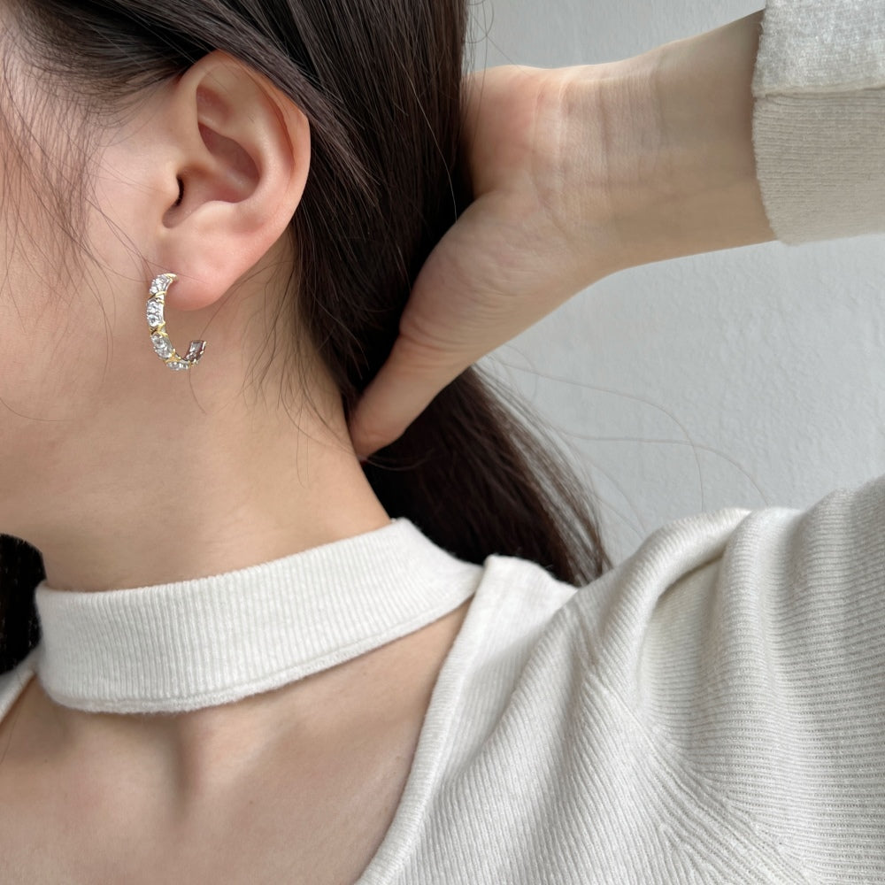 Women's Two‑Tone X Cross Wrap Hoop Earrings, Colorless Round Zirconia Inlaid, S925