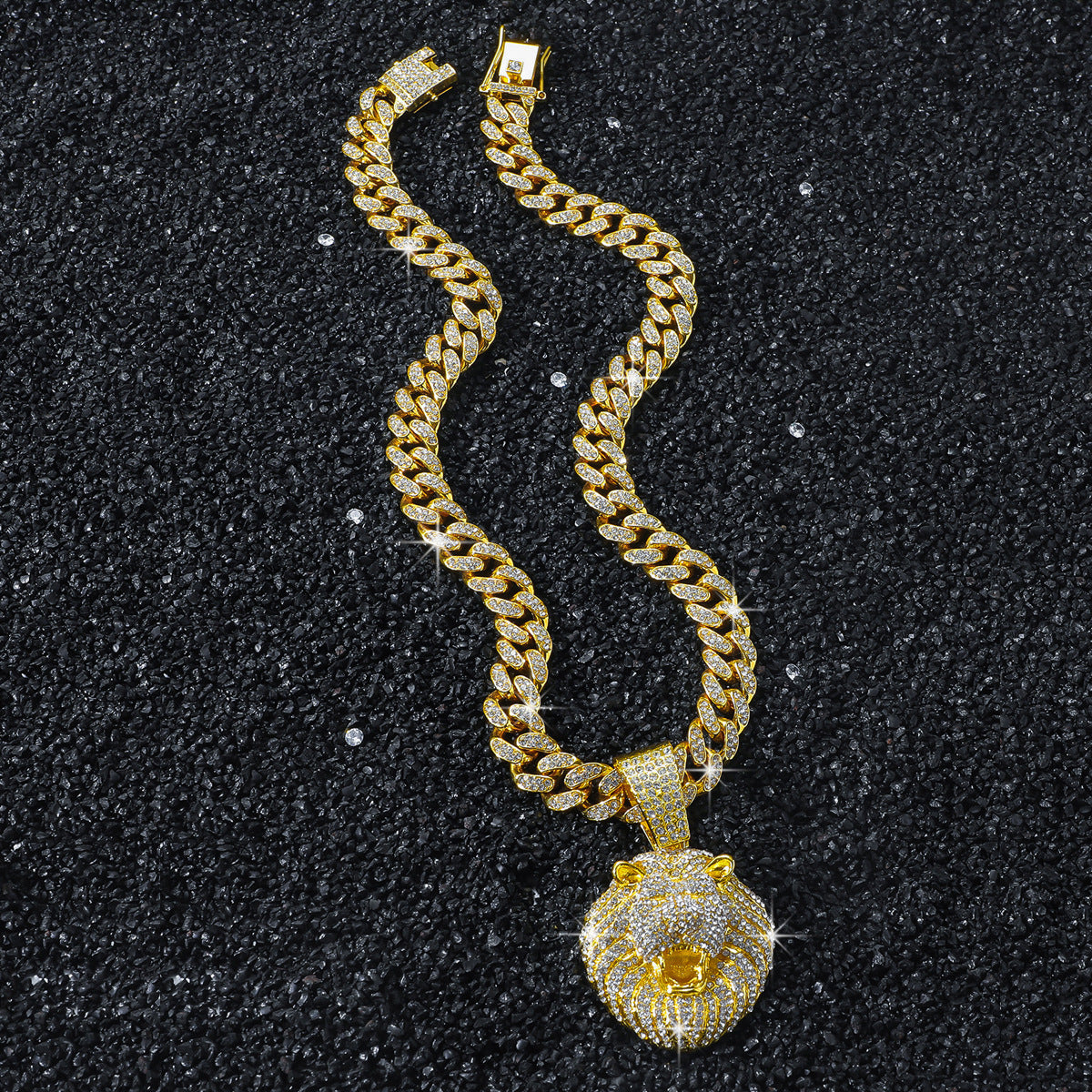 Hip-Hop Style Animal Lion Head Cuban Chain Pendant Necklace