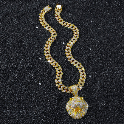 Hip-Hop Style Animal Lion Head Cuban Chain Pendant Necklace