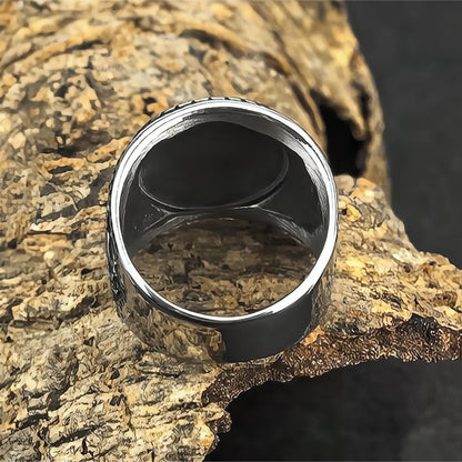 Vintage Solid Stainless Steel Norse Viking Eagle Totem Round Wide Signet Ring for Men