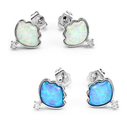 Women's Shell‑Shape Opal With Zirconia Accent Stud Earrings, with White Gold Plating
