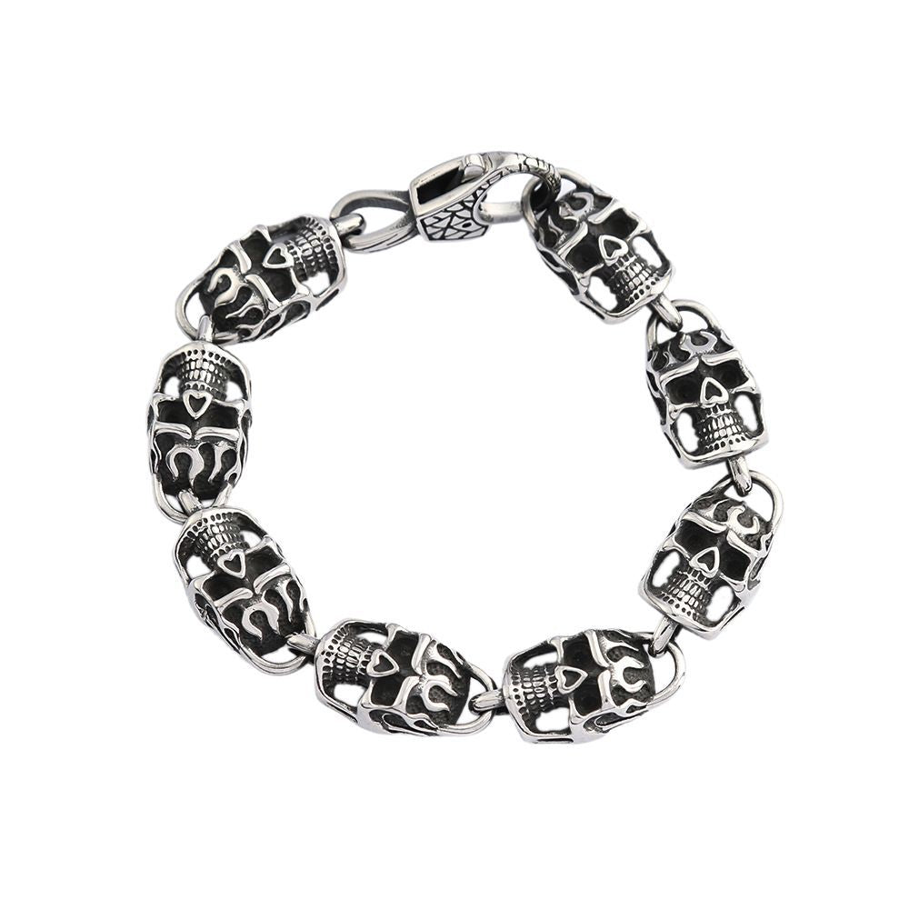 Punk Bold Skull Stainless Steel Men Bracelet, Fashion Creative Personality Open Cuff Wrist Jewelry