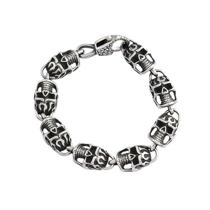 Punk Bold Skull Stainless Steel Men Bracelet, Fashion Creative Personality Open Cuff Wrist Jewelry