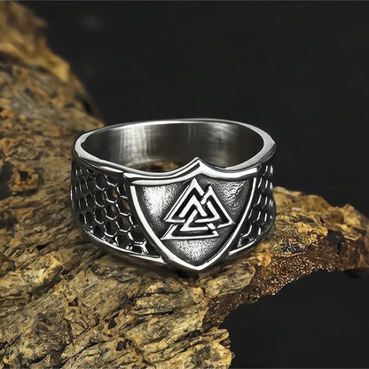 Vintage Solid Stainless Steel Hollow Norse Viking Valknut Triangle Band Ring for Men