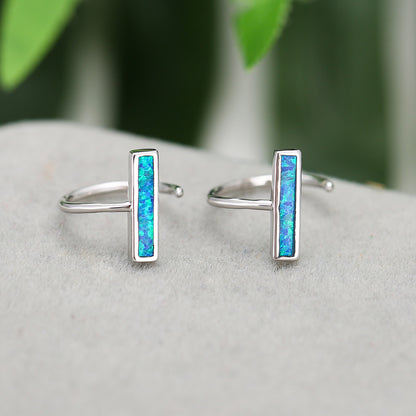 Women's Minimalist Bar‑Shape Opal Cuff Earrings, White Gold Plating