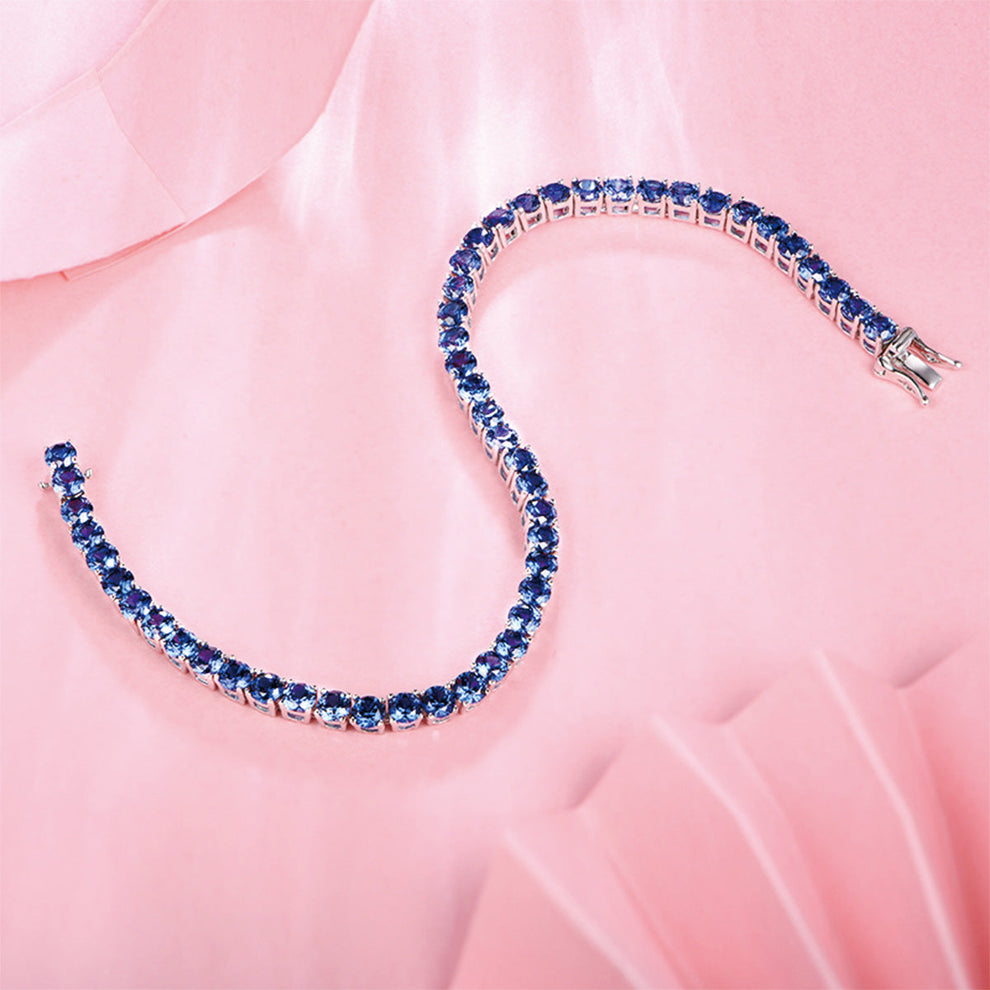 Women's Sterling Silver Round Cut Blue Sapphire Tennis Bracelet