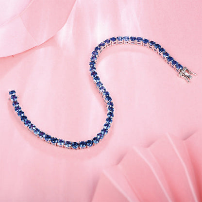 Women's Sterling Silver Round Cut Blue Sapphire Tennis Bracelet