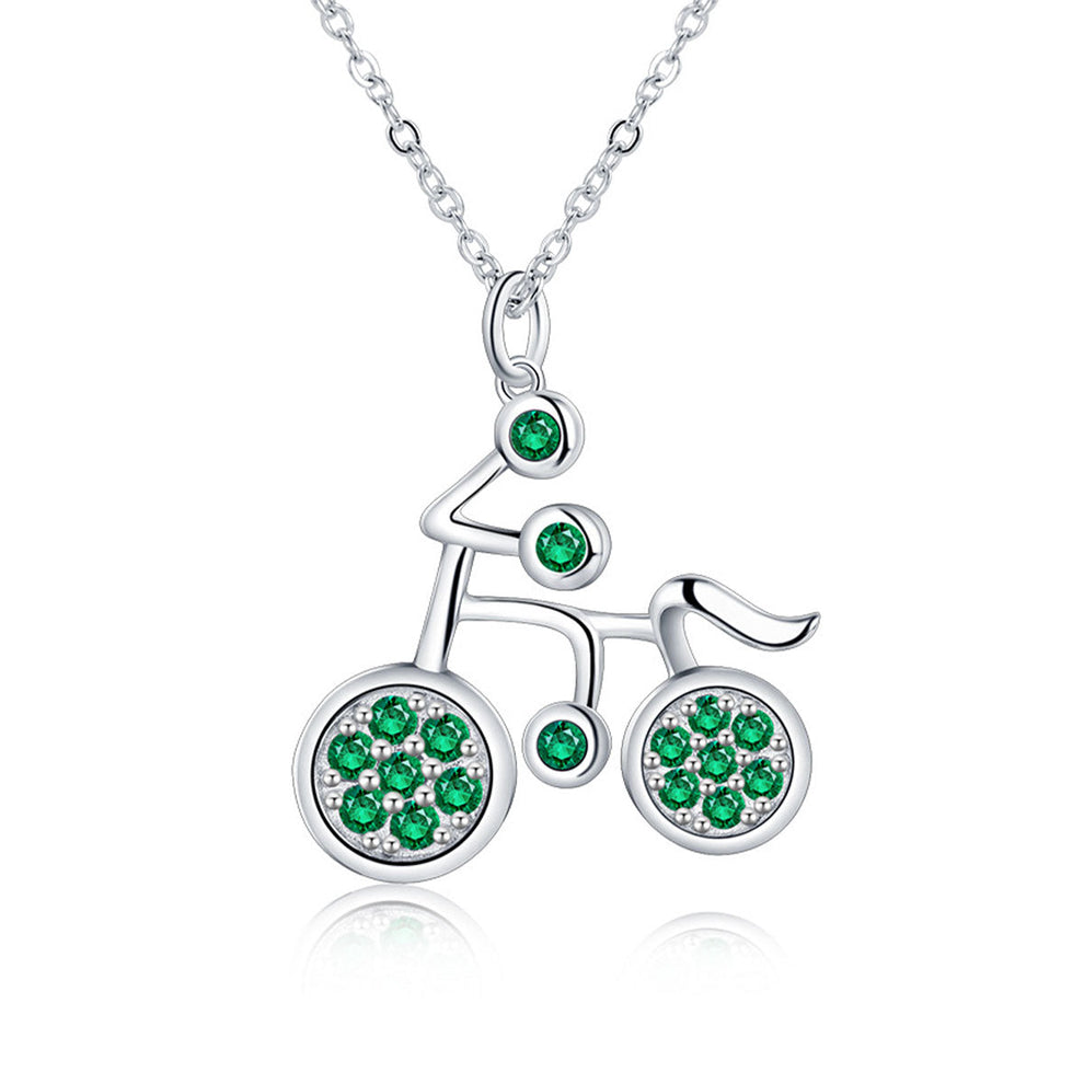Women's Sterling Silver White Gold Bike Shape Mutil Emerald Pendant