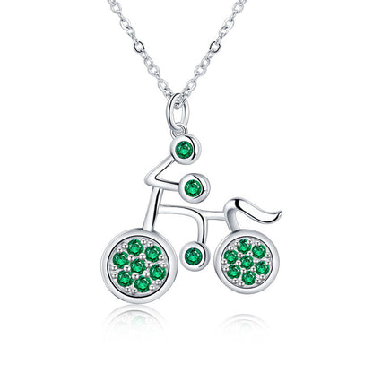 Women's Sterling Silver White Gold Bike Shape Mutil Emerald Pendant