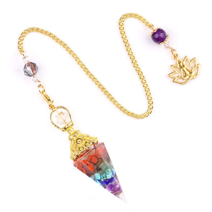 Crystal agate stone colorful crushed stone resin golden hexagonal pyramid spirit pendulum