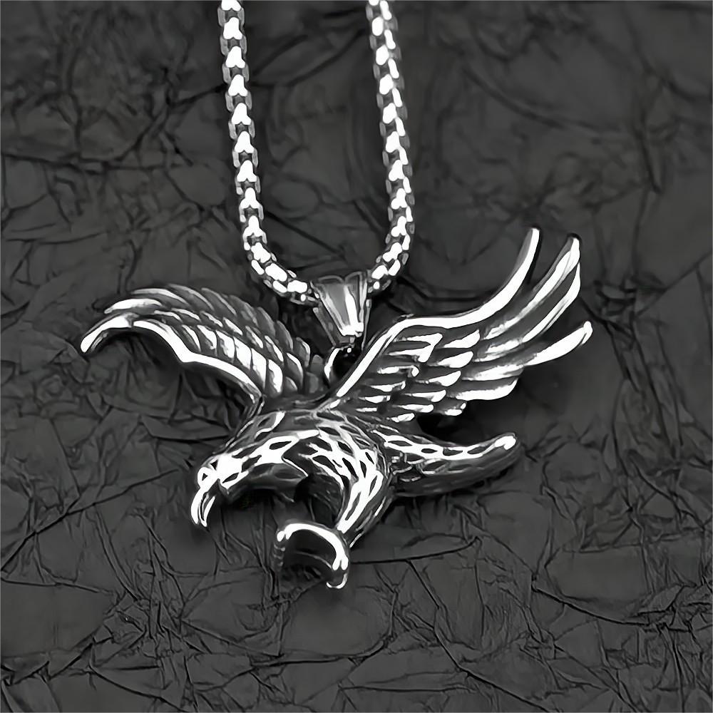 Vintage Stainless Steel Hip-hop Style Flying Eagle Pendant Necklace for Men