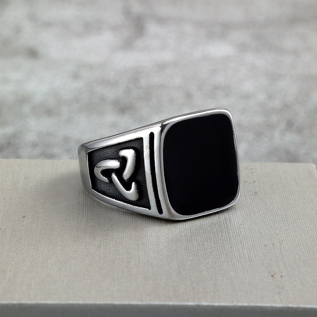 Vintage Solid Stainless Steel Viking Celtic Knot Resin Inlaid Ring for Men