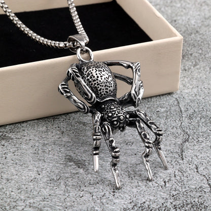 Vintage Stainless Steel Men's Halloween 3D Spider Pendant Necklace
