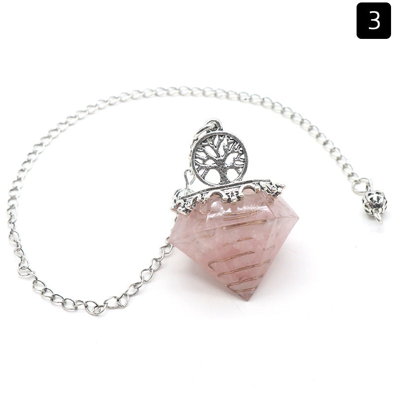 Crystal Agate Resin Gravel Diamond-Shaped Pendulum