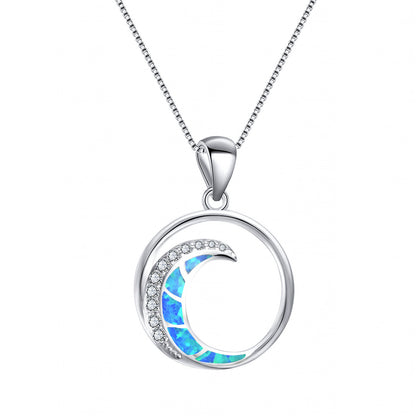 Moon-shaped flat circular pendant necklace