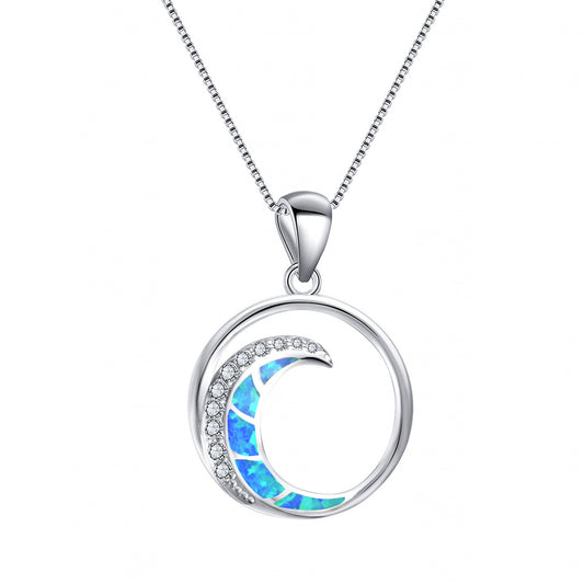 Moon-shaped flat circular pendant necklace