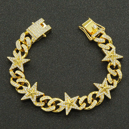 Hip-Hop 3d Star Cuban Chain Pendant Necklace