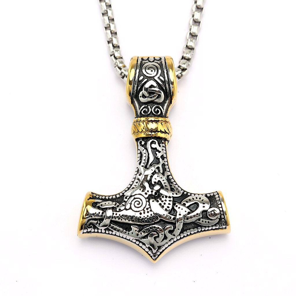 Vintage Stainless Steel Men's Thor's Hammer Pendant Necklace