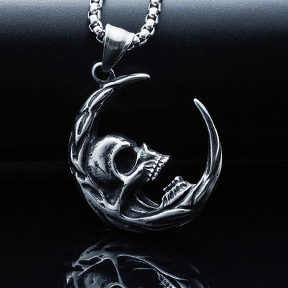 Men's Vintage Viking Moon And Skull Pendant Necklace