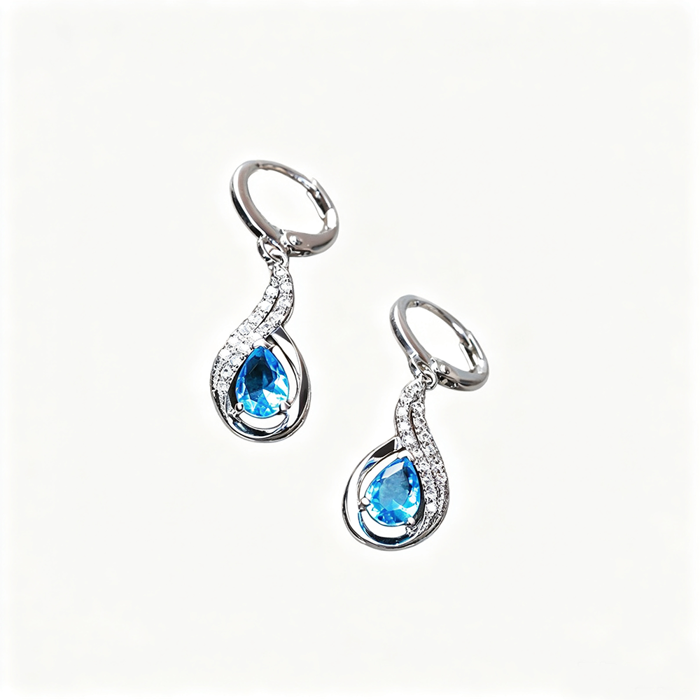 Women's Twisted‑Curve Pear‑Shape Zirconia Dangle Huggie Earrings