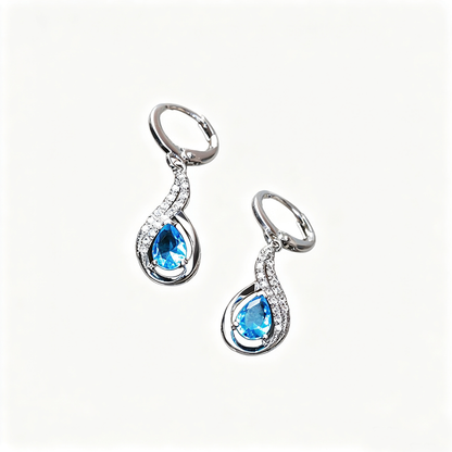 Women's Twisted‑Curve Pear‑Shape Zirconia Dangle Huggie Earrings