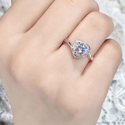 Women's White Gold Channel Setting Stones Heart Shape Moissanite Adjustable Ring