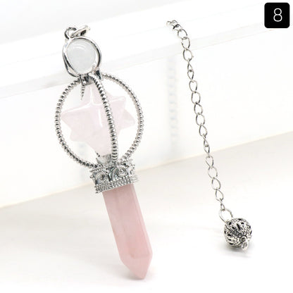 Cabamell Large Satellite Hexagonal Column Crystal Pendulum