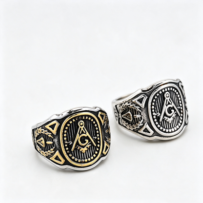 Vintage Solid Stainless Steel Masonic AG Letter Signet Ring for Men