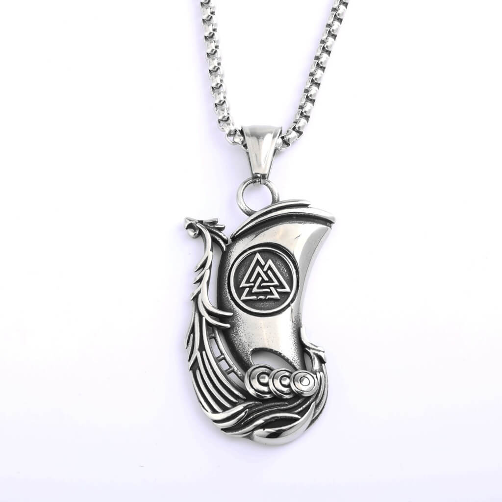 Men's Vintage Stainless Steel Single Sided Viking Sailboat Pendant Necklace