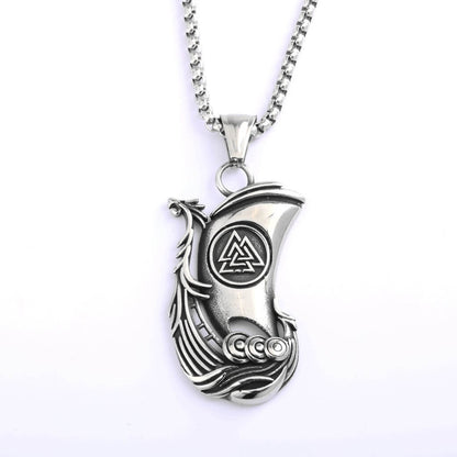 Men's Vintage Stainless Steel Single Sided Viking Sailboat Pendant Necklace
