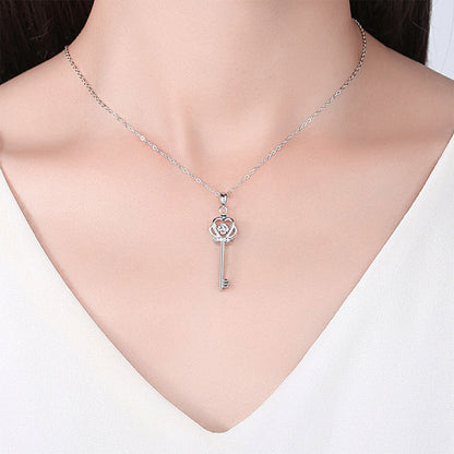Women's White Gold Crown Key Shape Beating Heart Mossanite Pendant
