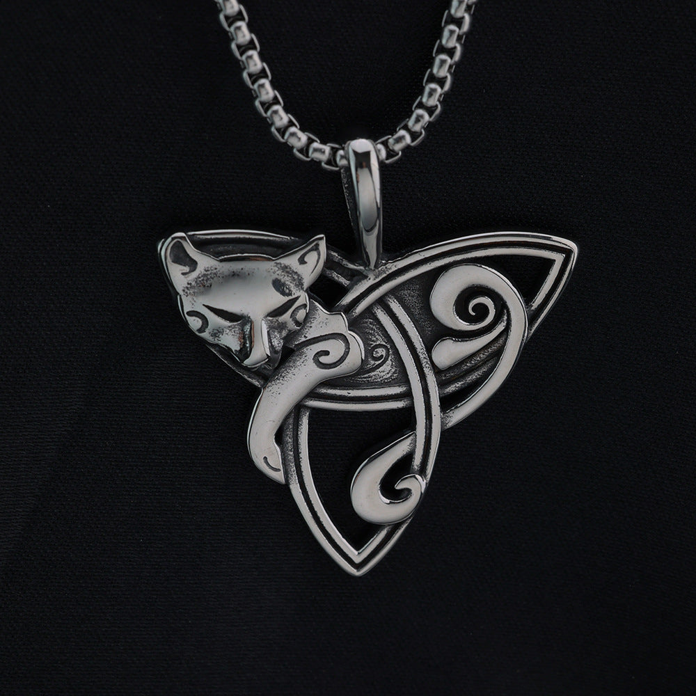 Vintage Stainless Steel Fox Pendant Necklace for Men