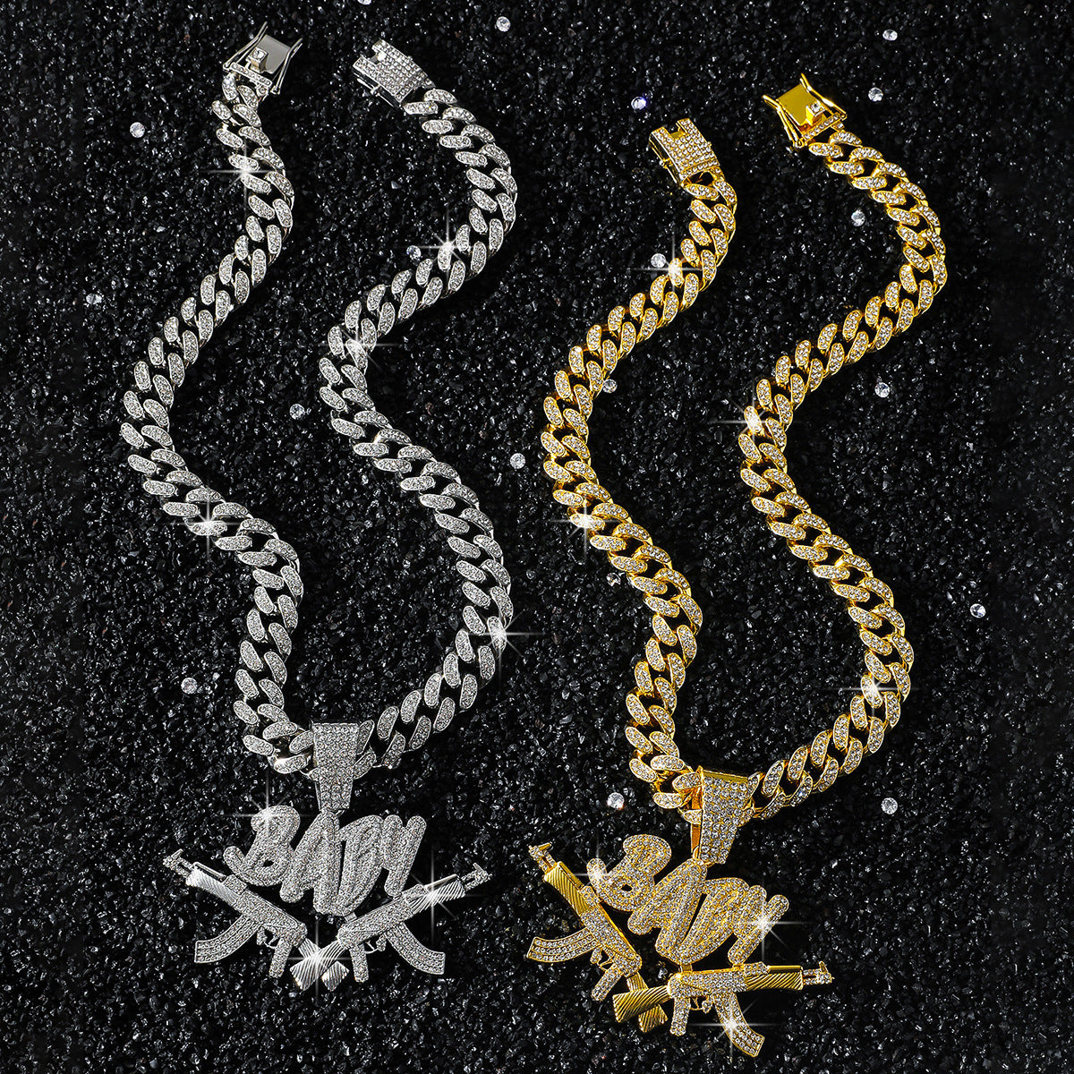 Hip-Hop Double-Gun Baby Cuban Chain Pendant Necklace