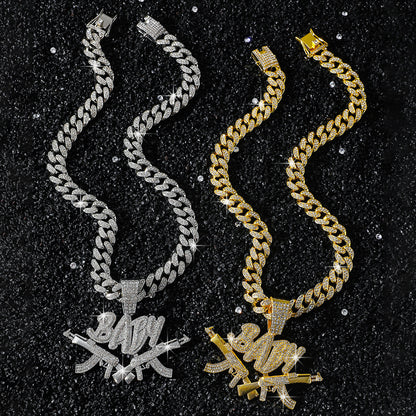 Hip-Hop Double-Gun Baby Cuban Chain Pendant Necklace