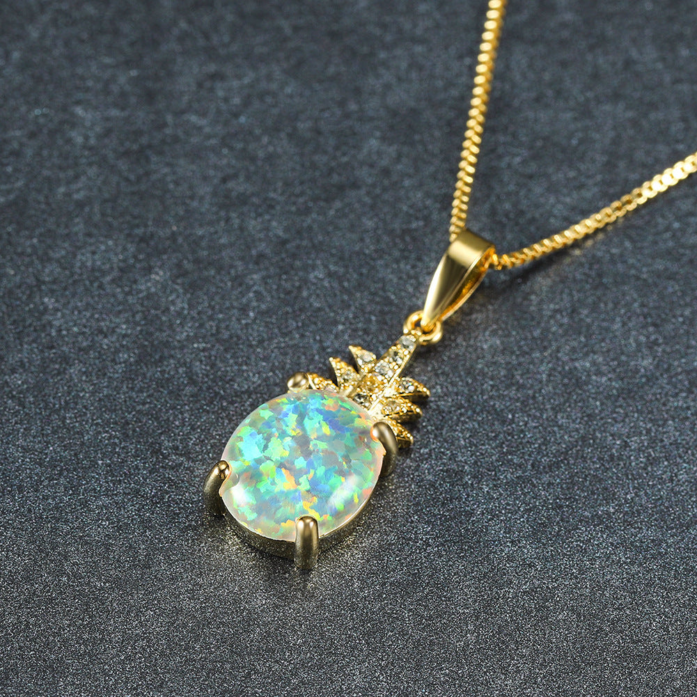 Opal Pineapple Pendant Necklace