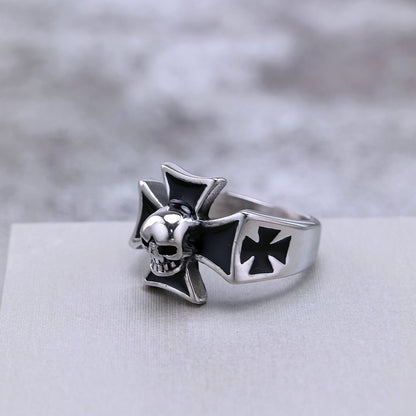 Vintage Stainless Steel Cool Cross Skull Ring for Men